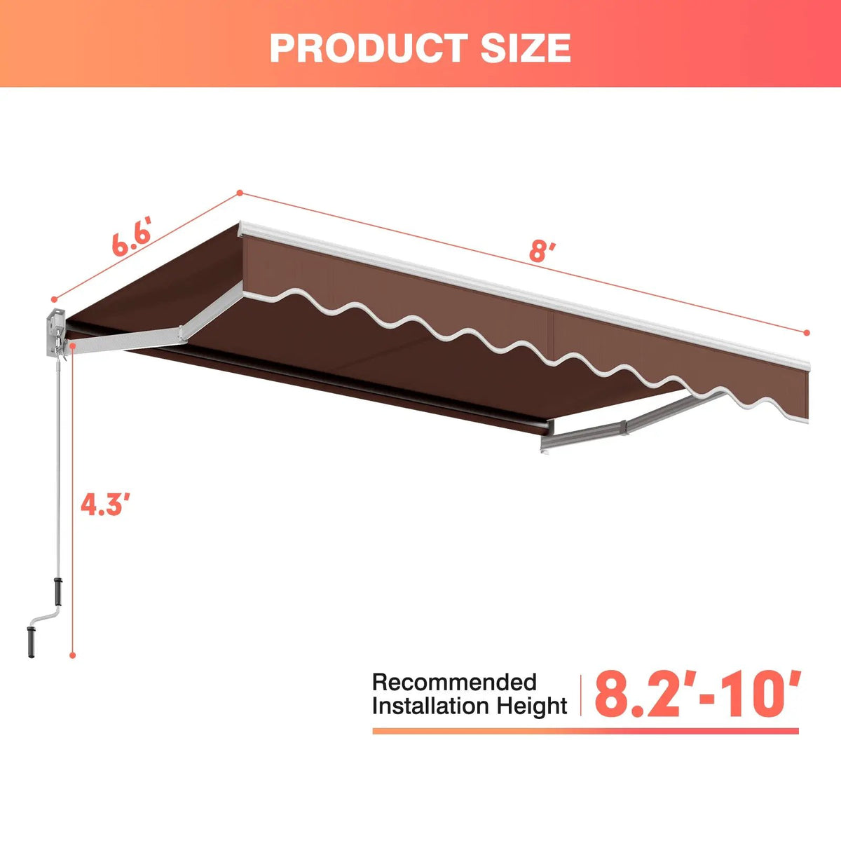8 x 6.6 Feet Patio Retractable Awning with Manual Crank Handle, photo 10 of 16