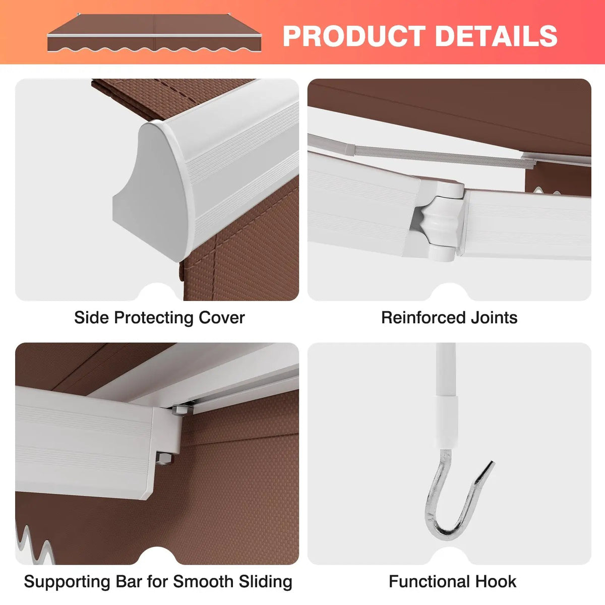 8 x 6.6 Feet Patio Retractable Awning with Manual Crank Handle, photo 14 of 16