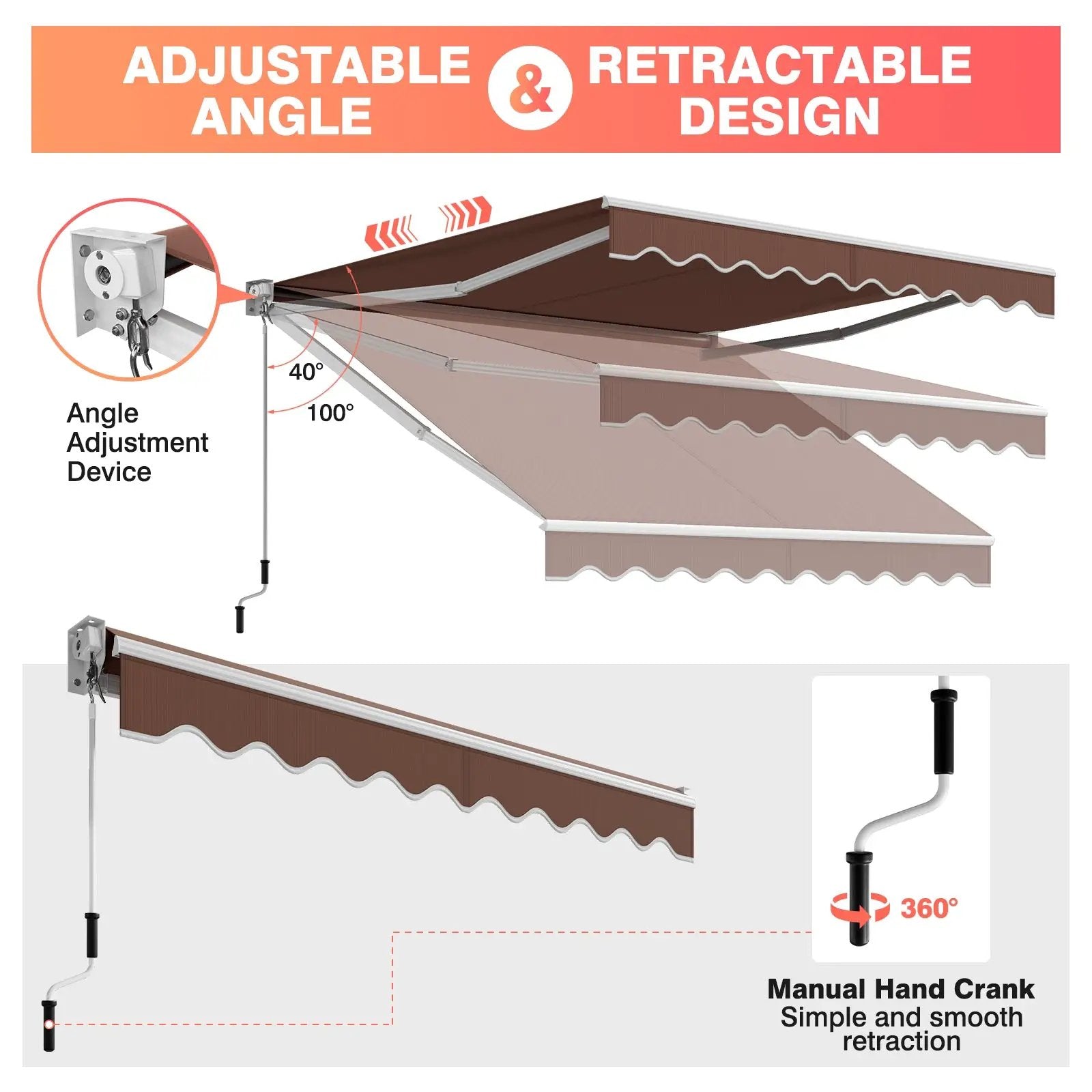 10 x 8.2 Feet Retractable Awning with Easy Opening Manual Crank Handle by DirectDeals