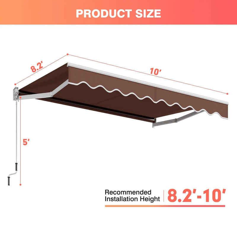 10 x 8.2 Feet Retractable Awning with Easy Opening Manual Crank Handle by DirectDeals