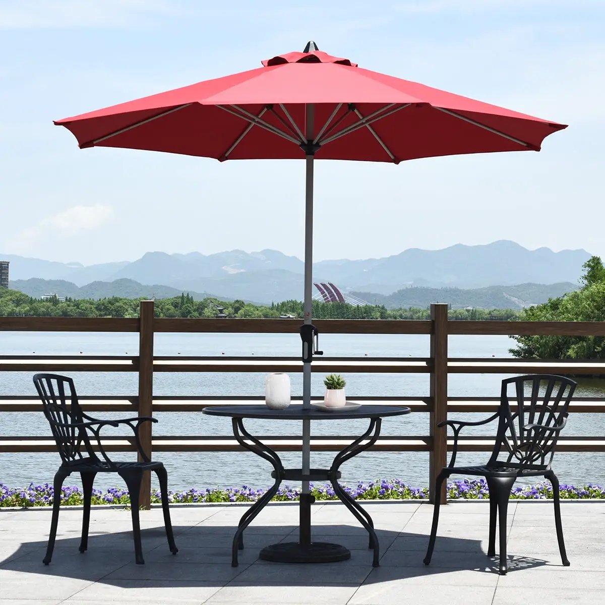 9 Feet Patio Outdoor Market Umbrella with Aluminum Pole without Weight Base, photo 16 of 17
