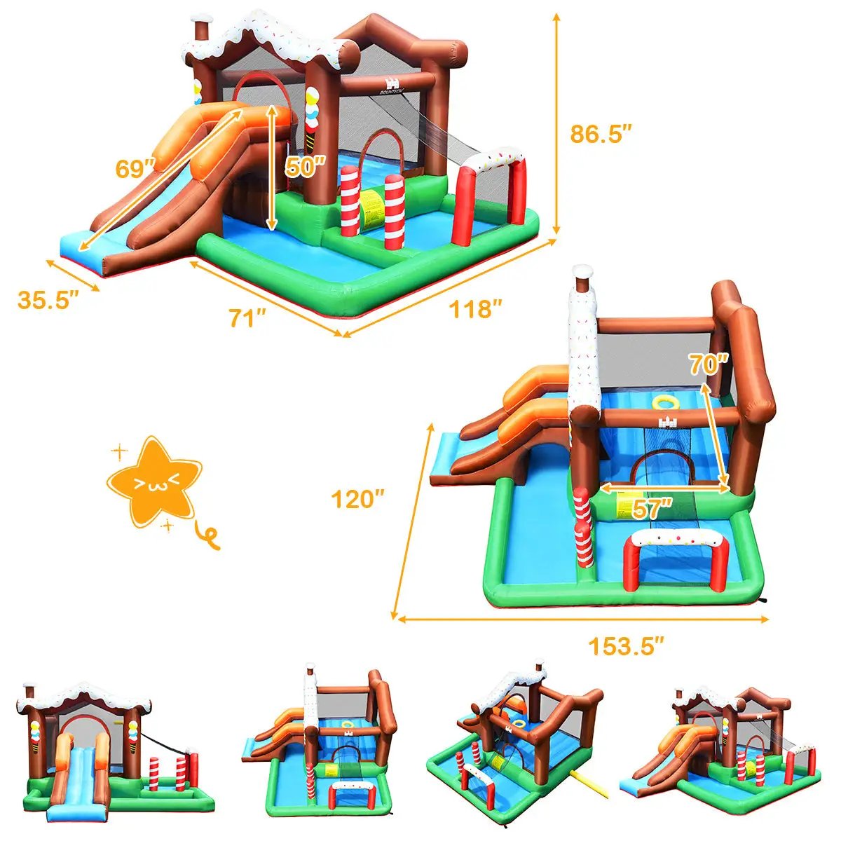 Outdoor Indoor Inflatable Kids Bounce House with 480W Air Blower by DirectDeals