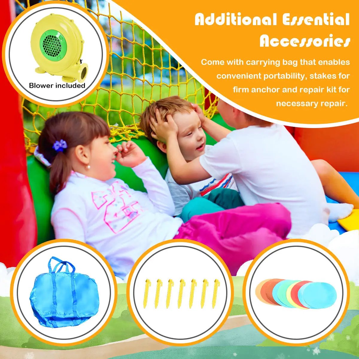 Outdoor Indoor Inflatable Kids Bounce House with 480W Air Blower by DirectDeals