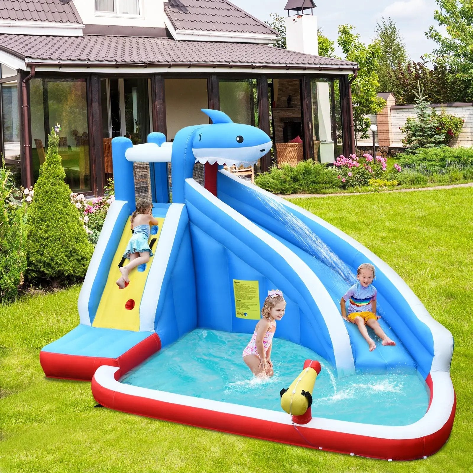 4-in-1 Inflatable Water Slide Park with Long Slide and 735W Blower by DirectDeals