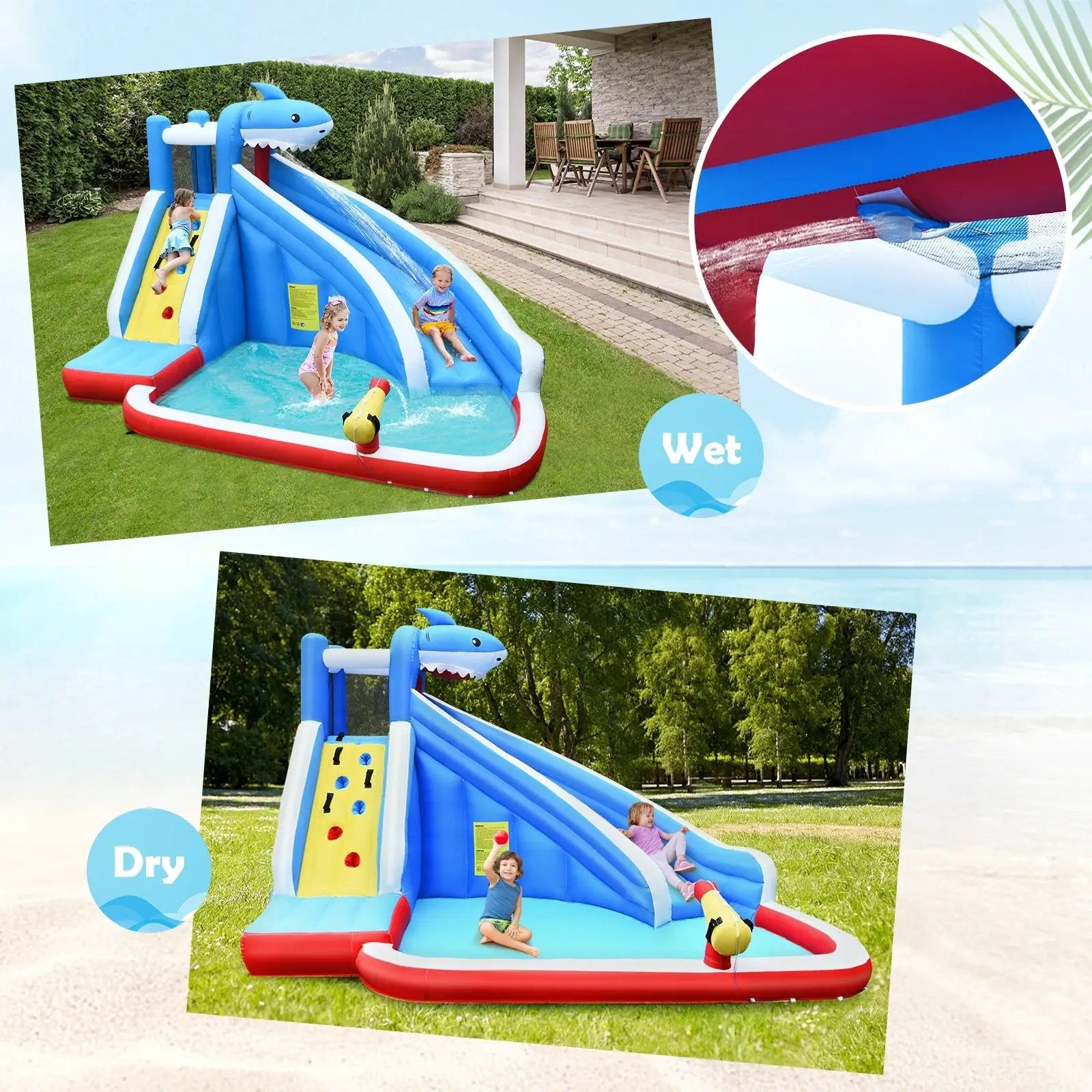 4-in-1 Inflatable Water Slide Park with Long Slide and 735W Blower by DirectDeals