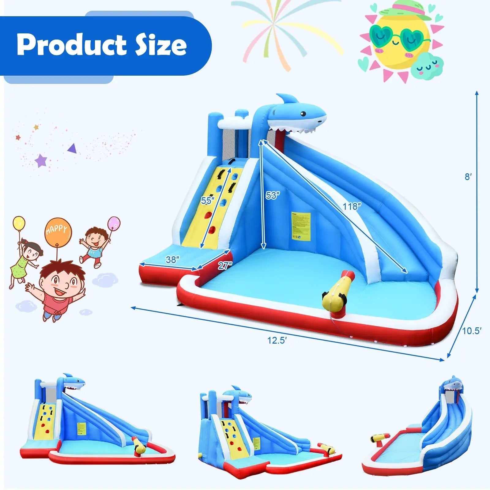 4-in-1 Inflatable Water Slide Park with Long Slide and 735W Blower by DirectDeals