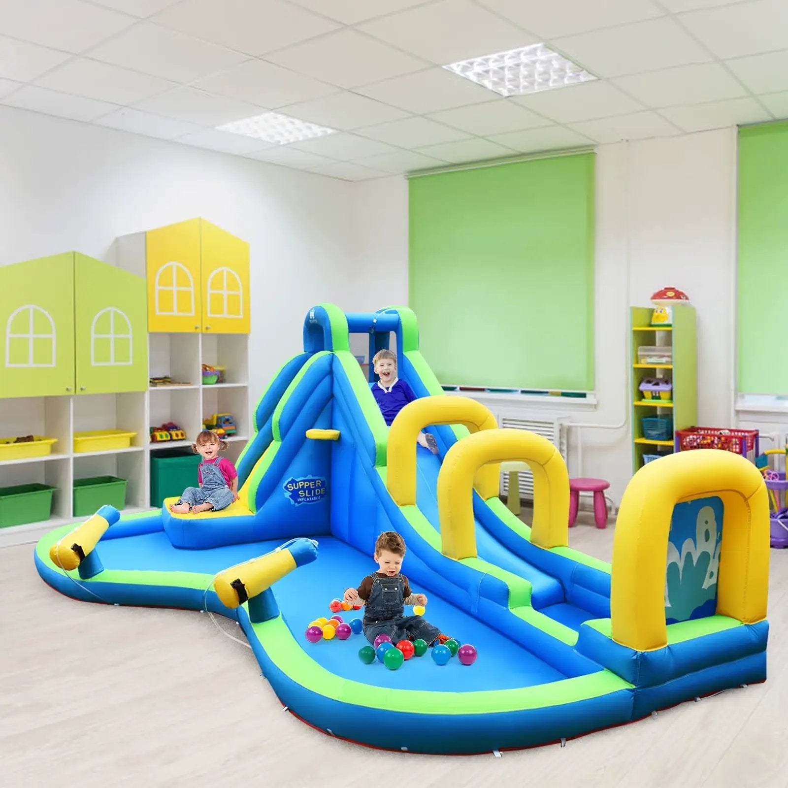Inflatable Water Slide Kids Bounce House with Water Cannons and Hose Without Blower by DirectDeals