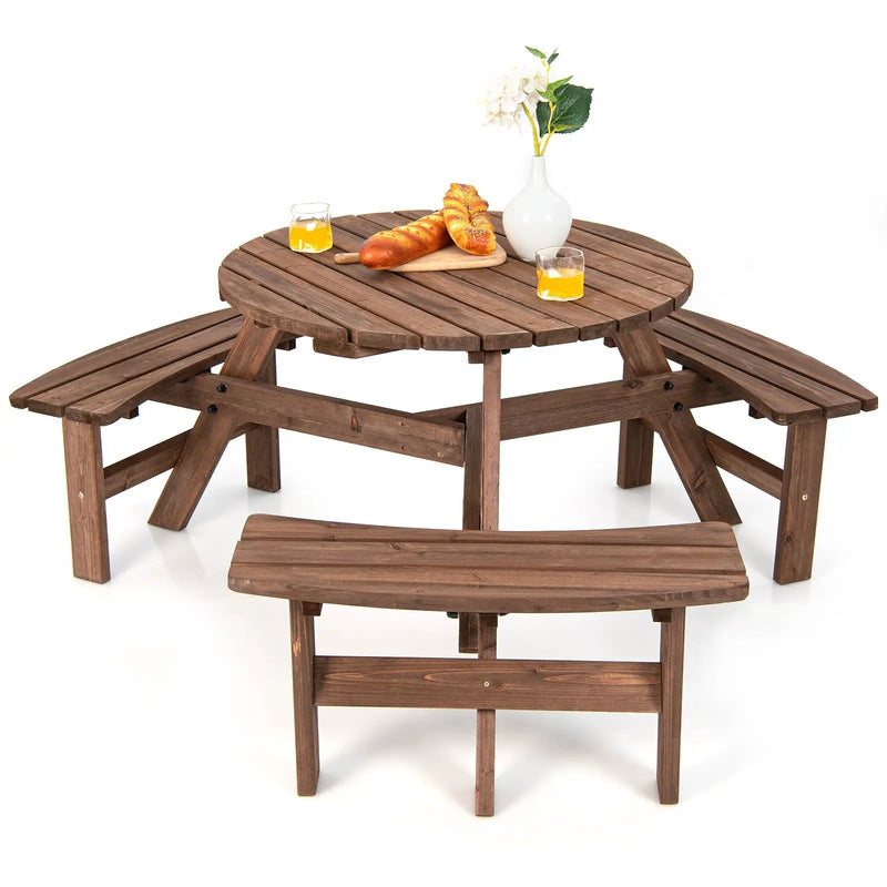 6 Person Wooden Picnic Table Set with Bench and Umbrella Hold by DirectDeals