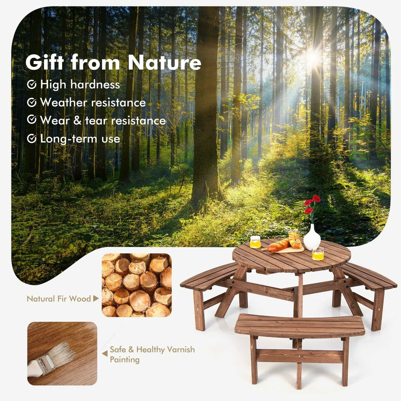 6 Person Wooden Picnic Table Set with Bench and Umbrella Hold by DirectDeals