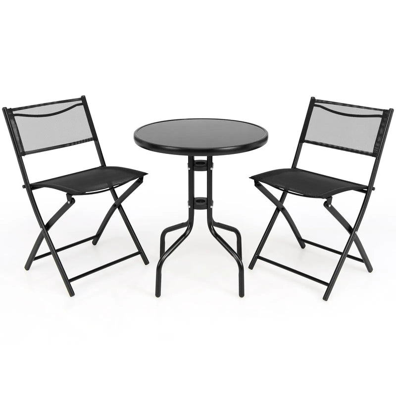 3 Pieces Folding Bistro Table Chairs Set for Indoor and Outdoor by DirectDeals