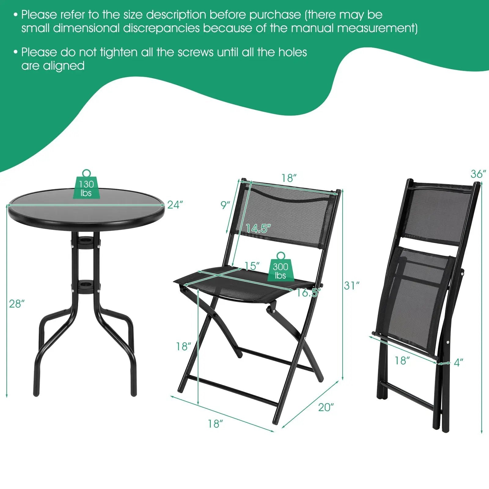 3 Pieces Folding Bistro Table Chairs Set for Indoor and Outdoor by DirectDeals