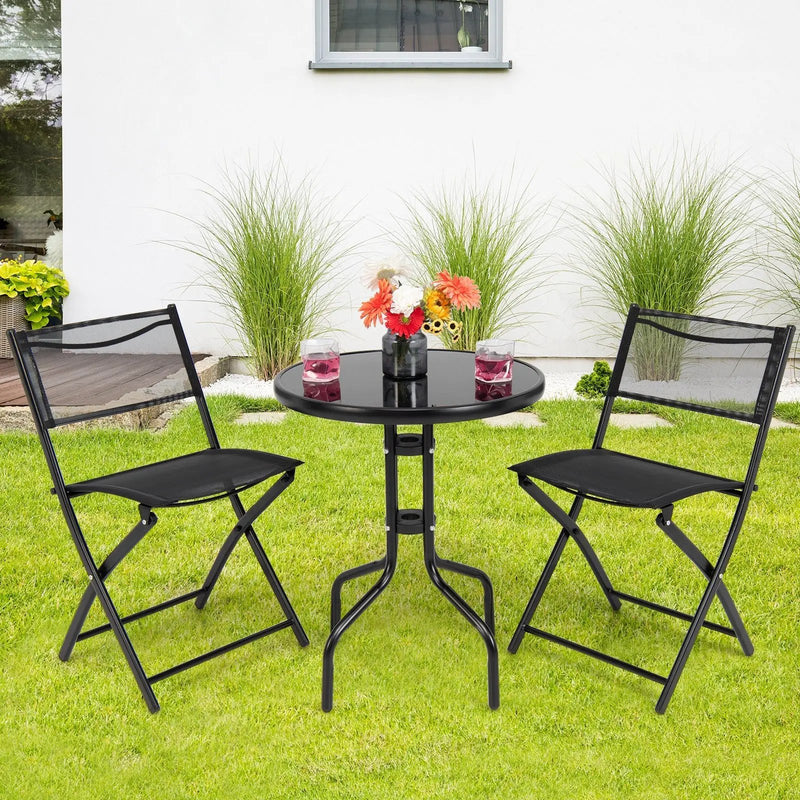 3 Pieces Folding Bistro Table Chairs Set for Indoor and Outdoor by DirectDeals