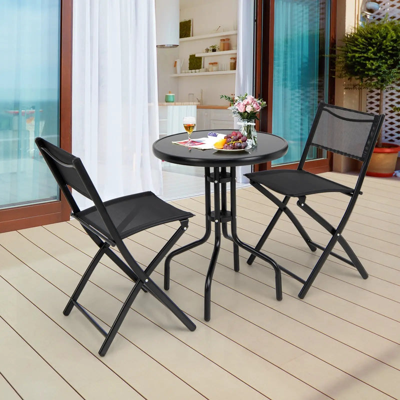 3 Pieces Folding Bistro Table Chairs Set for Indoor and Outdoor by DirectDeals