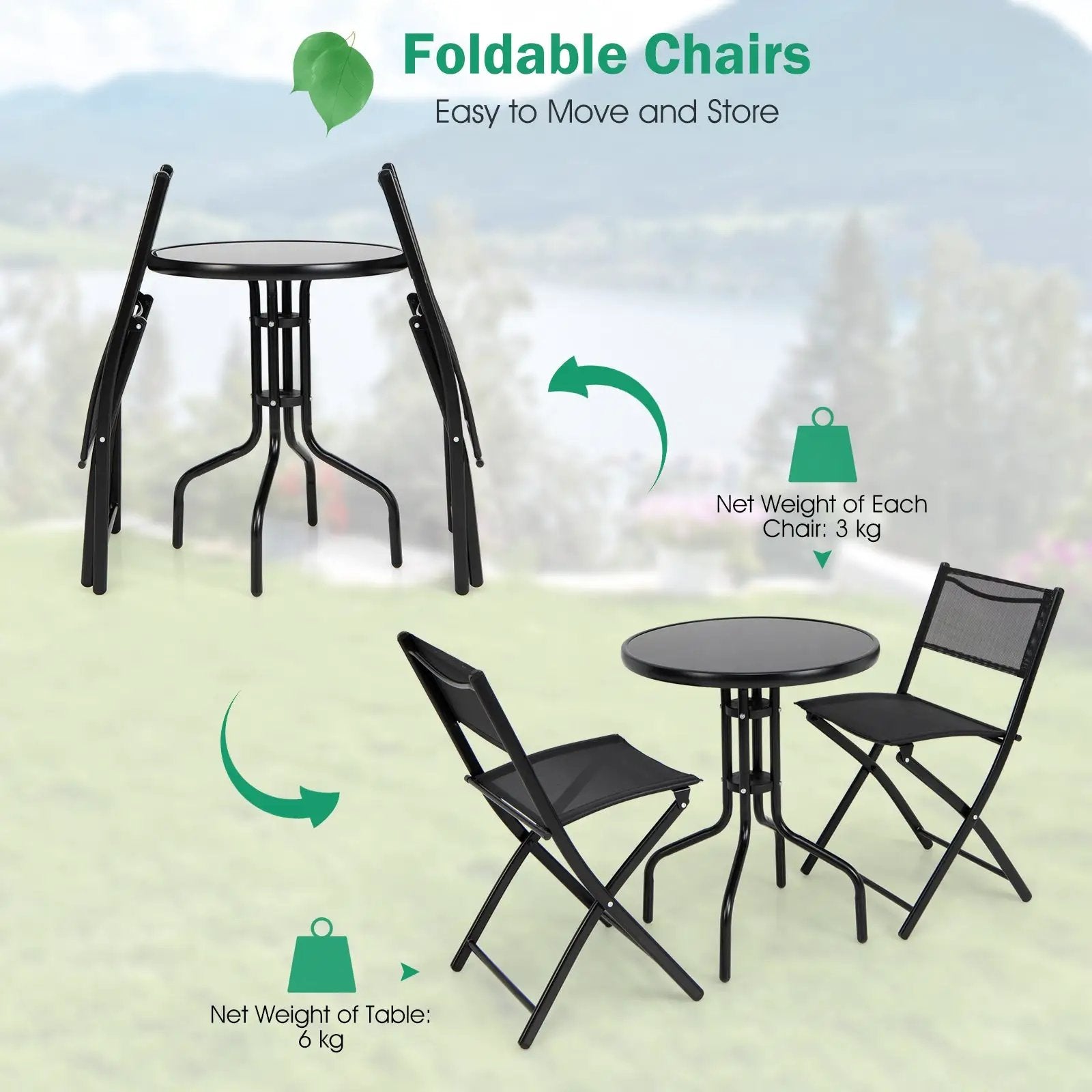 3 Pieces Folding Bistro Table Chairs Set for Indoor and Outdoor by DirectDeals