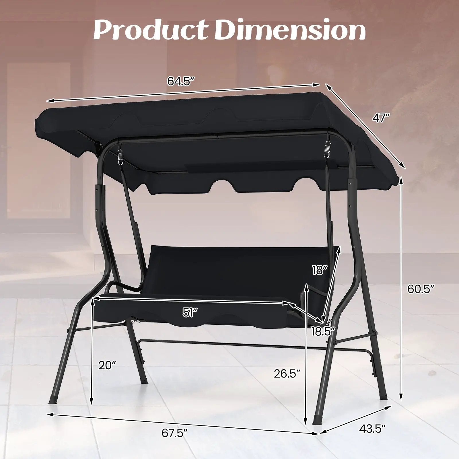 3 Seat Outdoor Patio Canopy Swing with Cushioned Steel Frame-Blue by DirectDeals