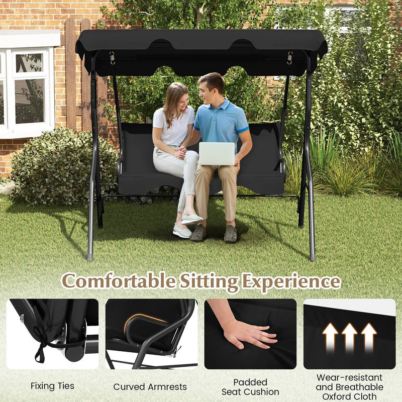 3 Seat Outdoor Patio Canopy Swing with Cushioned Steel Frame-Blue by DirectDeals