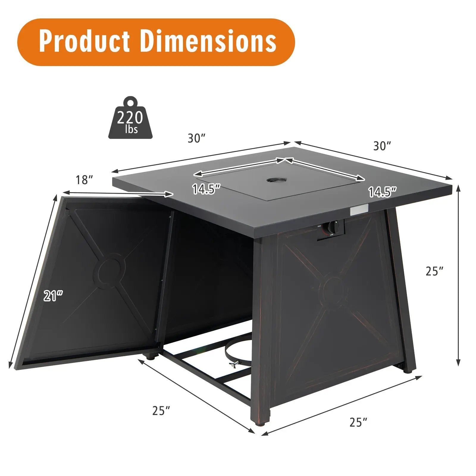 30 Inch Square Propane Gas Fire Table with Waterproof Cover by DirectDeals