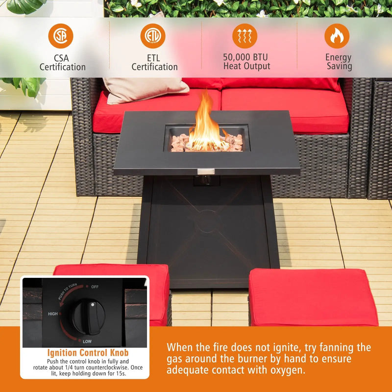 30 Inch Square Propane Gas Fire Table with Waterproof Cover by DirectDeals