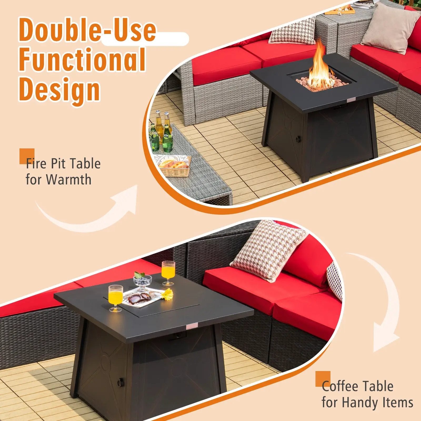 30 Inch Square Propane Gas Fire Table with Waterproof Cover by DirectDeals