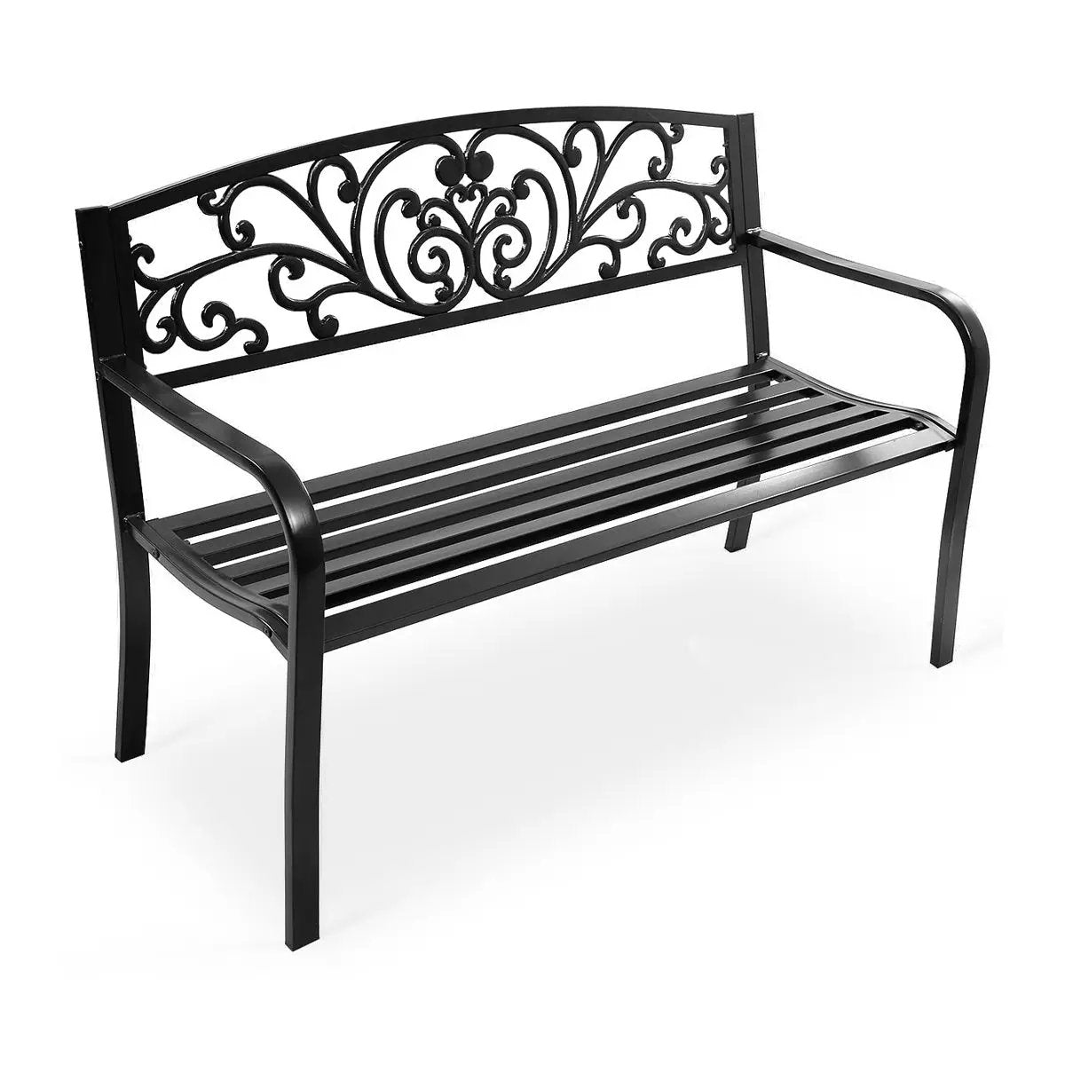 50 Inch Patio Park Steel Frame Cast Iron Backrest Bench Porch Chair by DirectDeals