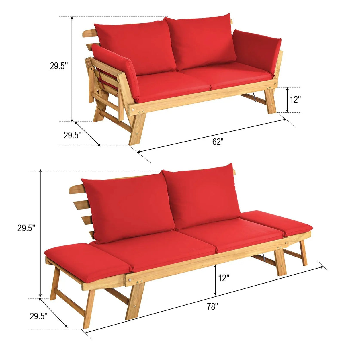 Adjustable Patio Convertible Sofa with Thick Cushion, photo 15 of 32