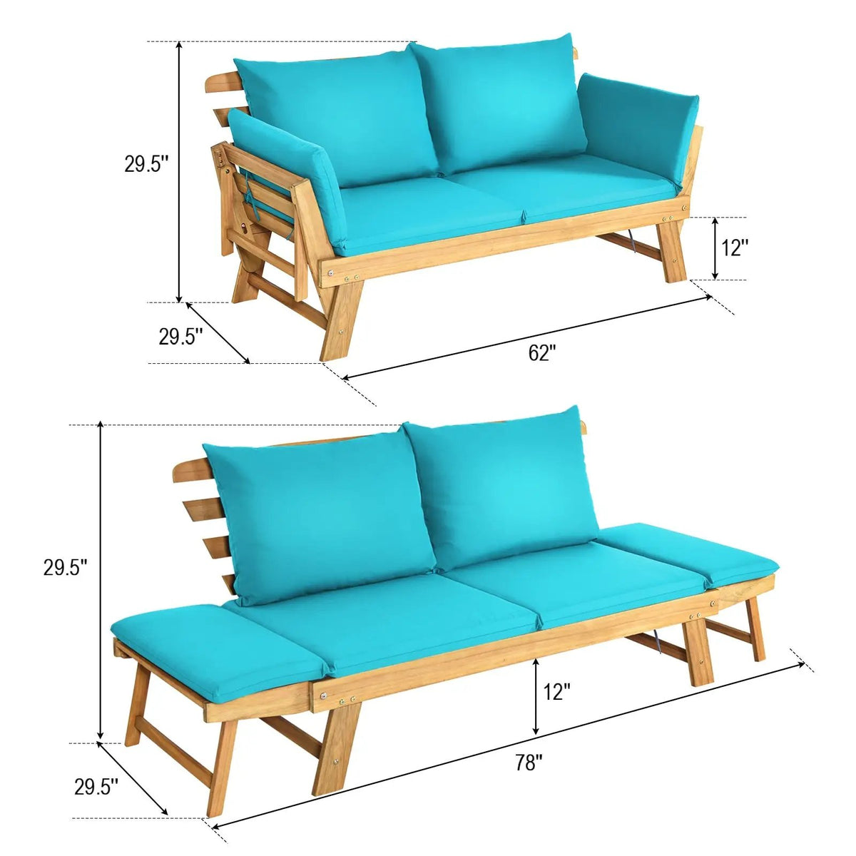 Adjustable Patio Convertible Sofa with Thick Cushion, photo 20 of 32