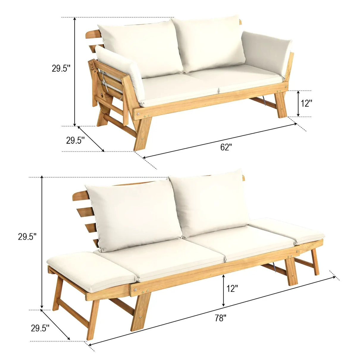 Adjustable Patio Convertible Sofa with Thick Cushion, photo 18 of 32