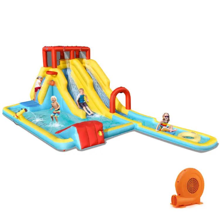 7-in-1 Inflatable Dual Slide Water Park Bounce House With 680W Blower by DirectDeals