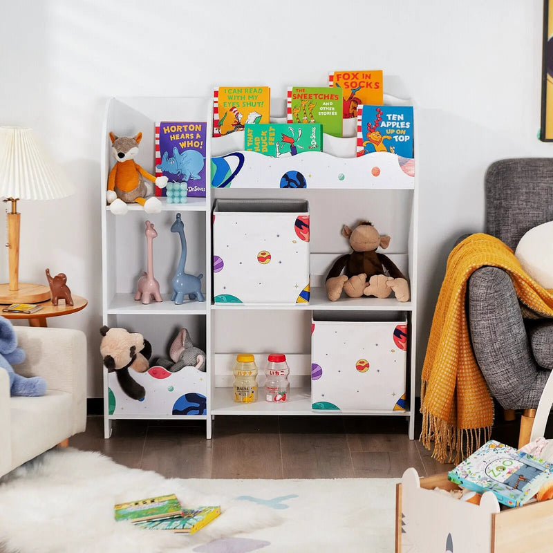Kids Toy and Book Organizer Children Wooden Storage Cabinet with Storage Bins by DirectDeals