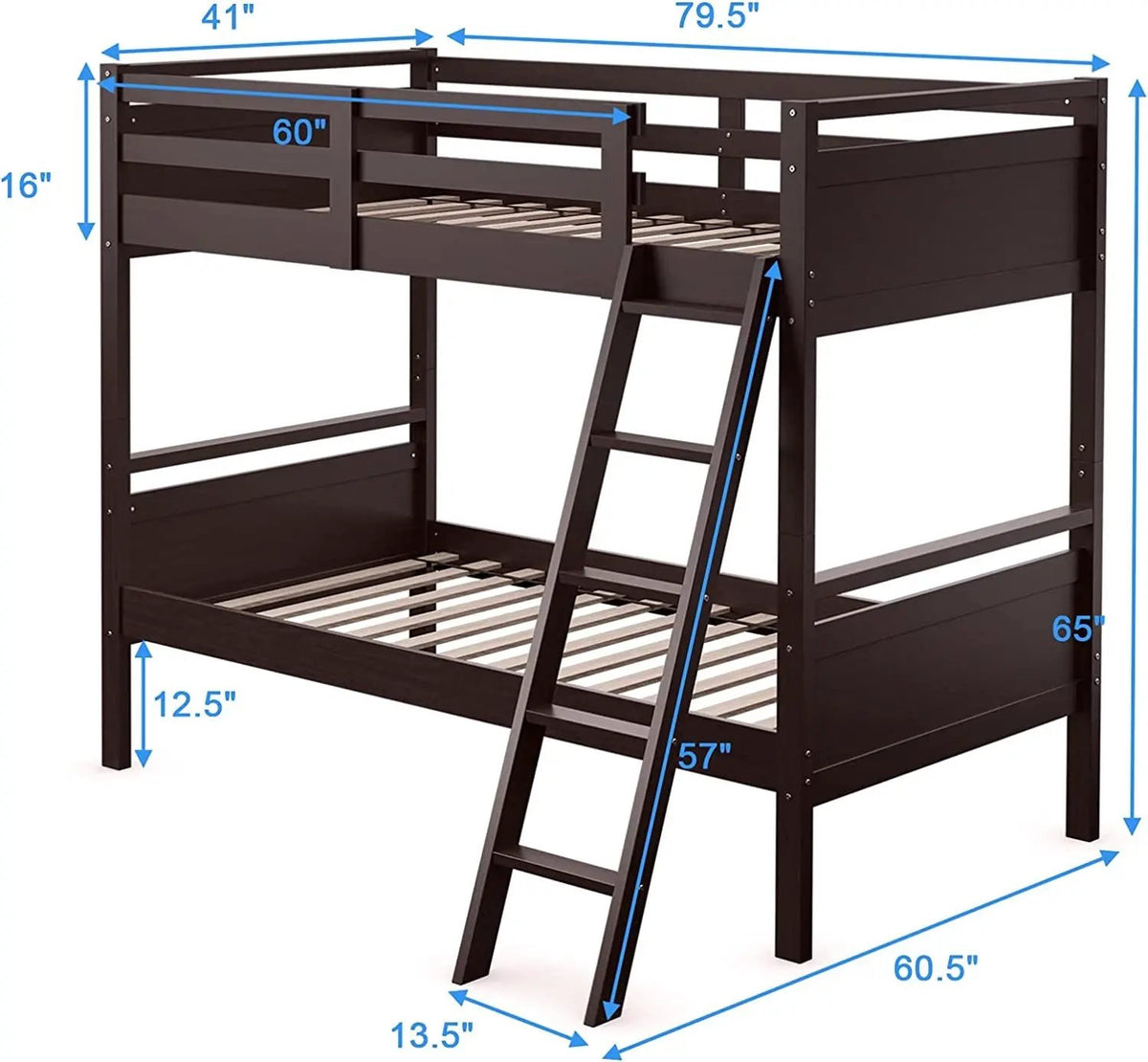 Twin Over Twin Bunk Bed Convertible 2 Individual Beds Wooden, photo 10 of 10