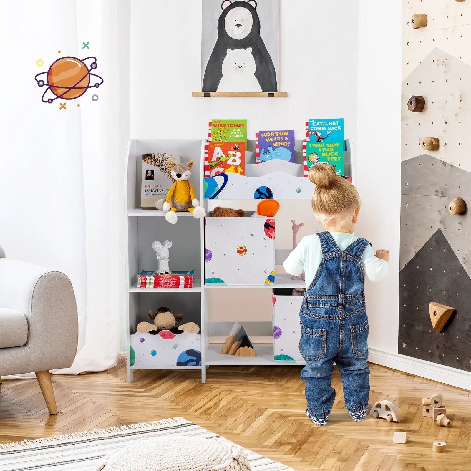 Kids Toy and Book Organizer Children Wooden Storage Cabinet with Storage Bins by DirectDeals