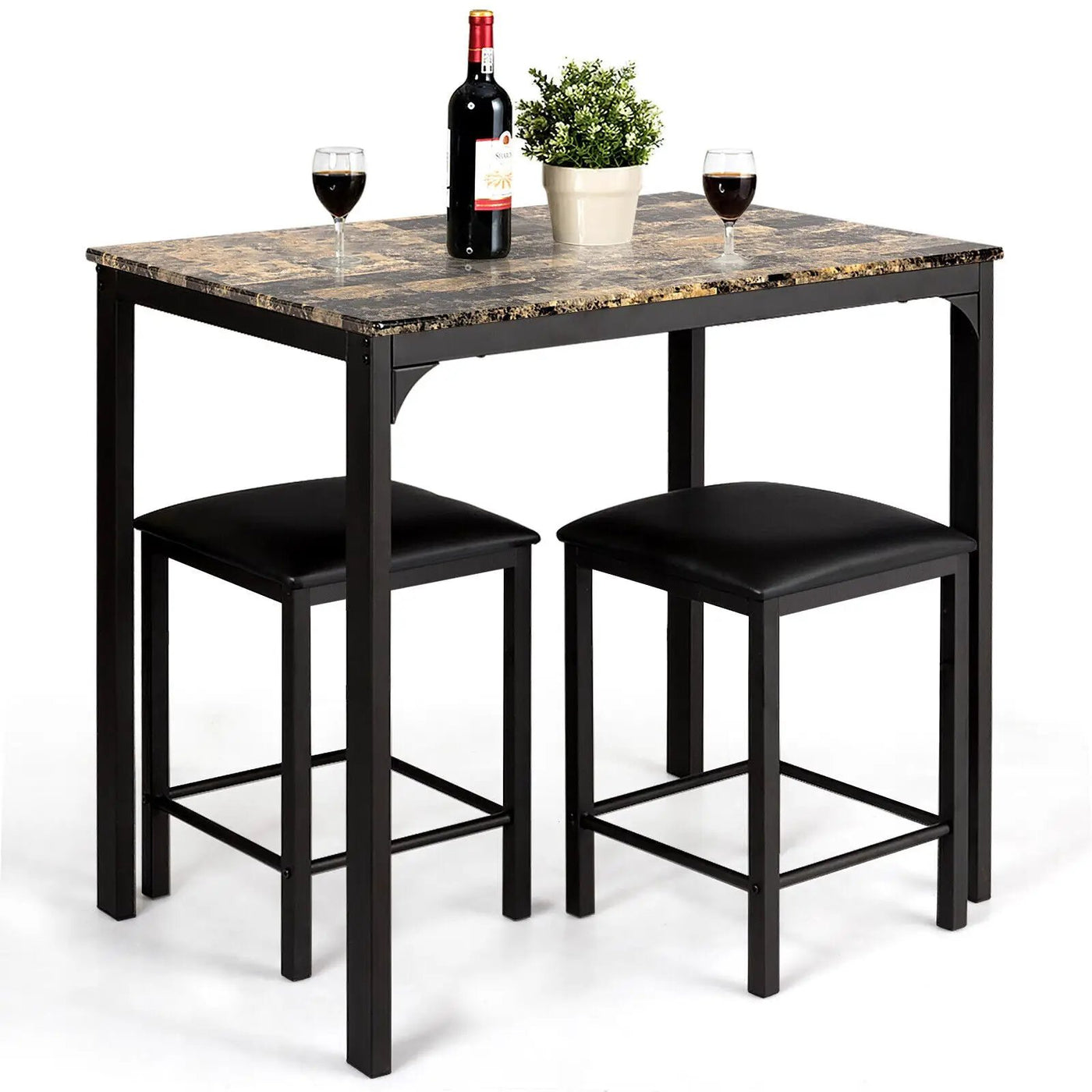 3 Piece Counter Height Dining Set Faux Marble Table by DirectDeals