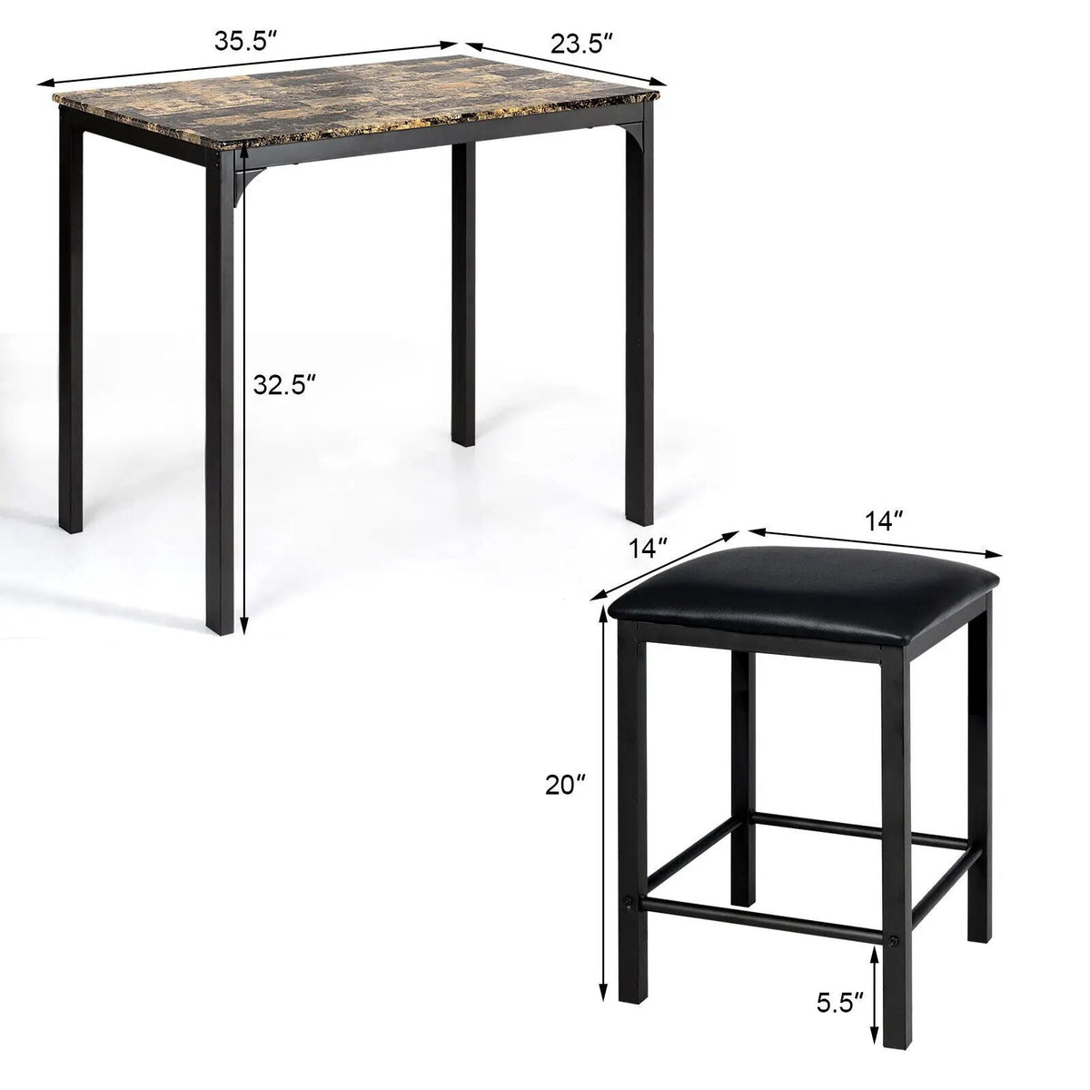 3 Piece Counter Height Dining Set Faux Marble Table by DirectDeals