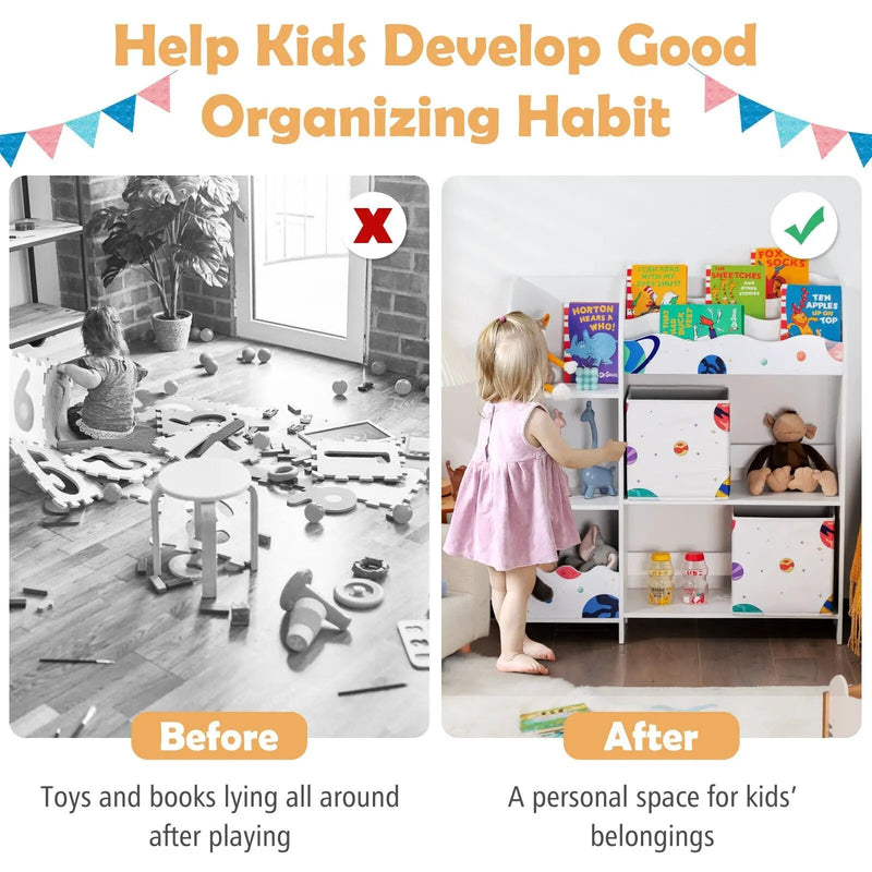 Kids Toy and Book Organizer Children Wooden Storage Cabinet with Storage Bins by DirectDeals