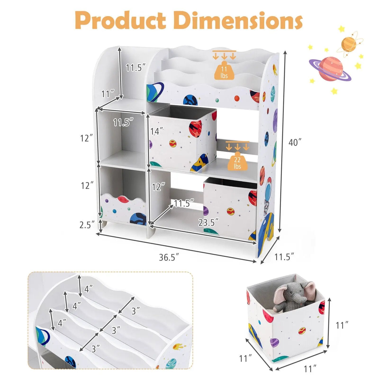 Kids Toy and Book Organizer Children Wooden Storage Cabinet with Storage Bins by DirectDeals