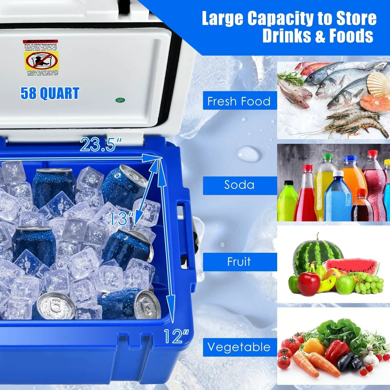 58 Quart Leak-Proof Portable Cooler Ice Box for Camping-Blue by DirectDeals