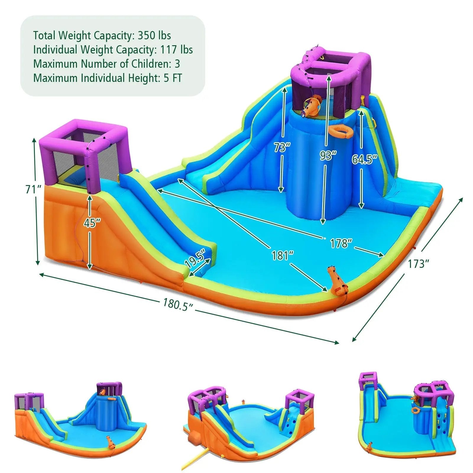 6-in-1 Inflatable Dual Water Slide Bounce House Without Blower by DirectDeals