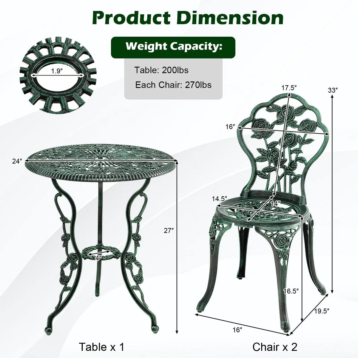 Outdoor Cast Aluminum Patio Furniture Set with Rose Design, photo 7 of 16