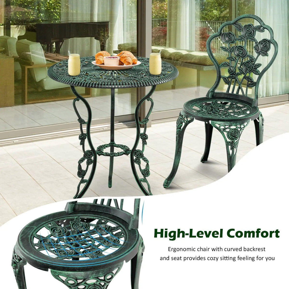 Outdoor Cast Aluminum Patio Furniture Set with Rose Design, photo 13 of 16