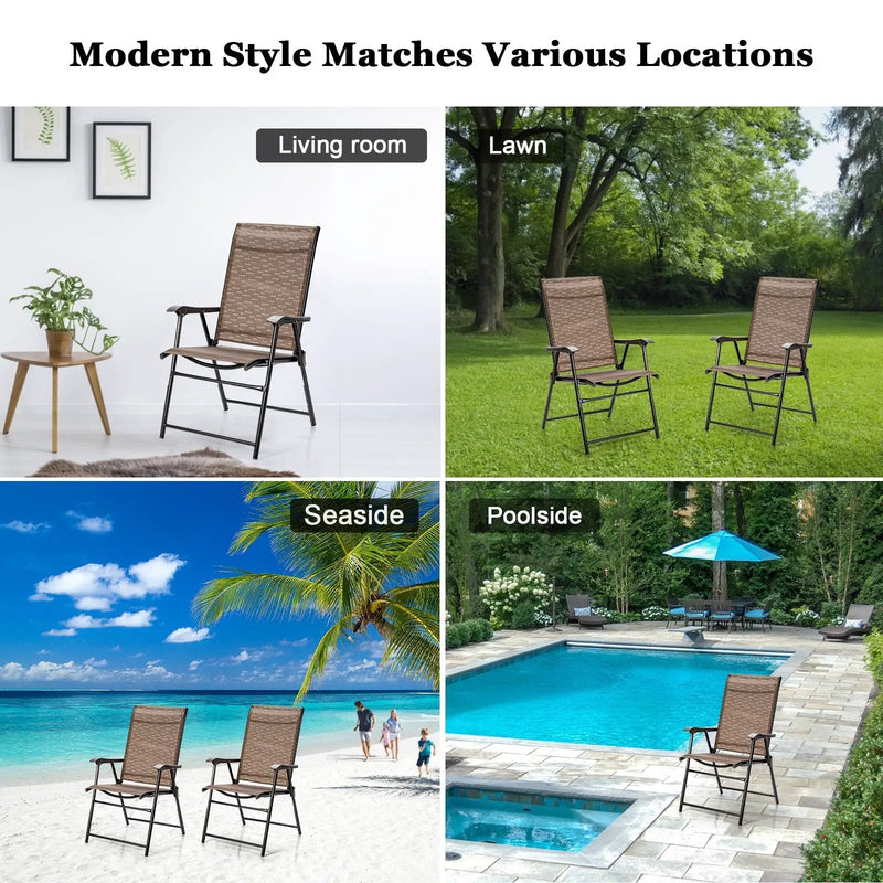 2 Pieces Outdoor Patio Folding Chair with Armrest for Camping Garden by DirectDeals