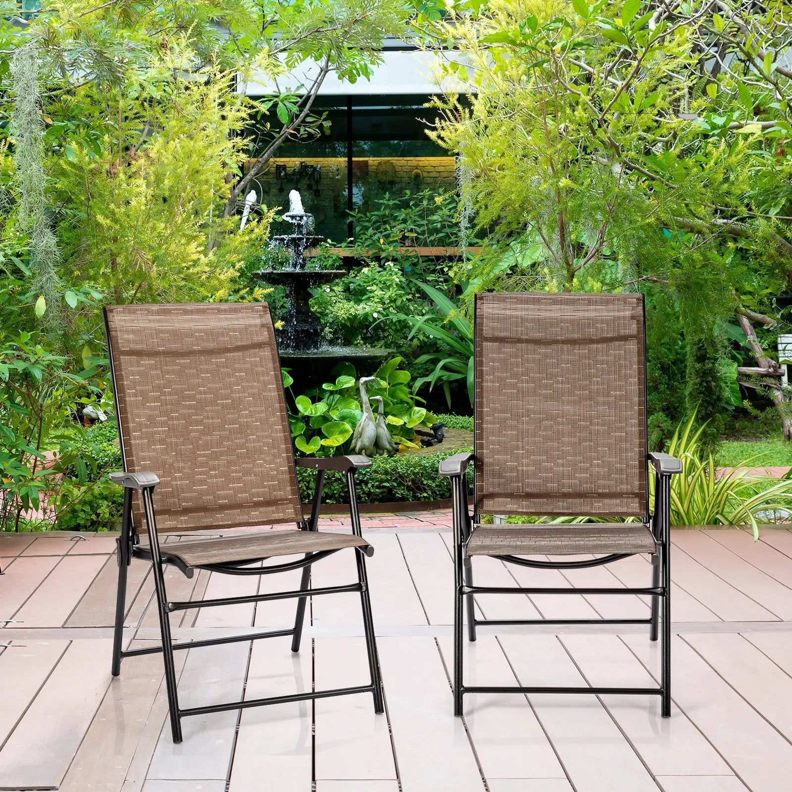 2 Pieces Outdoor Patio Folding Chair with Armrest for Camping Garden by DirectDeals