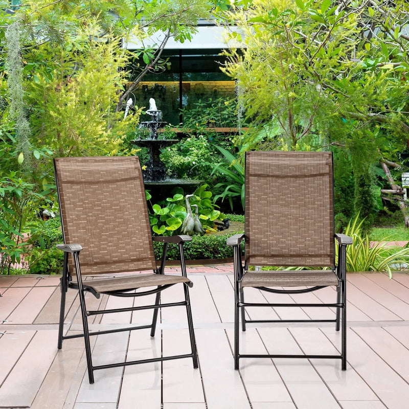 2 Pieces Outdoor Patio Folding Chair with Armrest for Camping Garden by DirectDeals