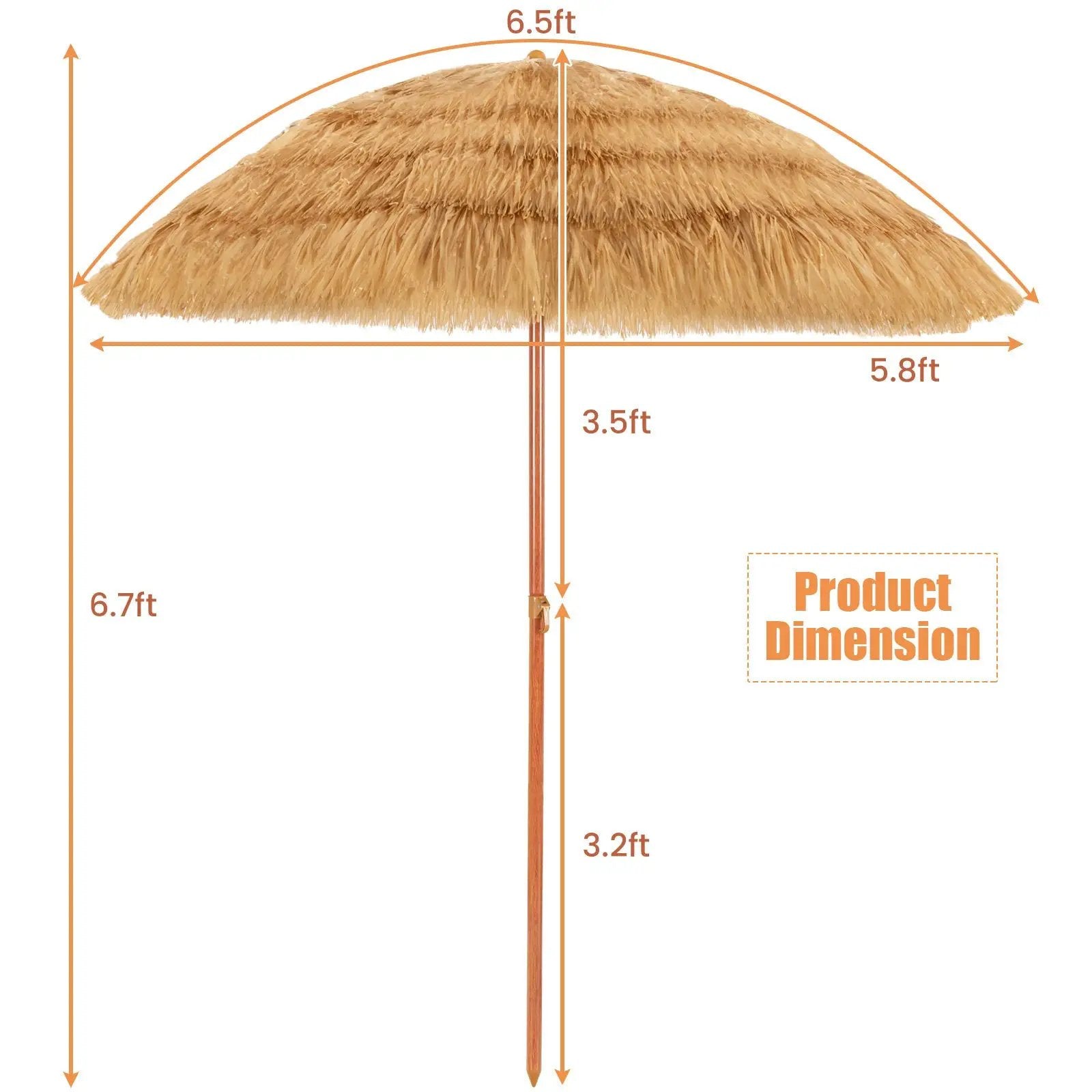 6.5 Feet Portable Thatched Tiki Beach Umbrella with Adjustable Tilt by DirectDeals