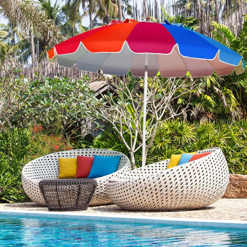 8FT Portable Beach Umbrella with Sand Anchor and Tilt Mechanism for Garden and Patio by DirectDeals