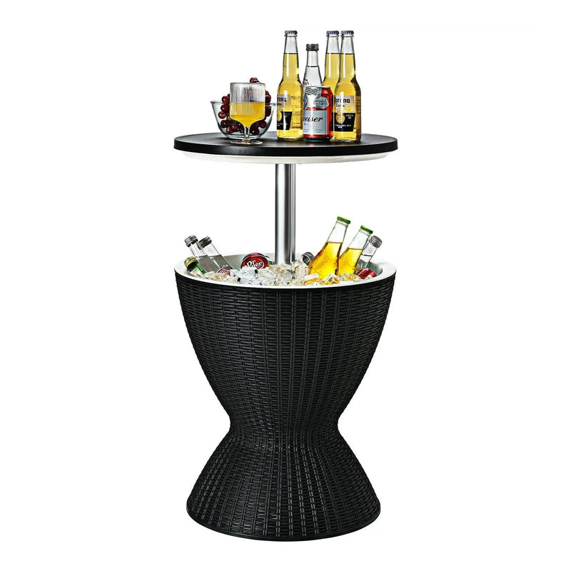 3 in 1 8 Gallon Patio Rattan Cooler Bar Table with Adjust Ice Bucket-Black by DirectDeals