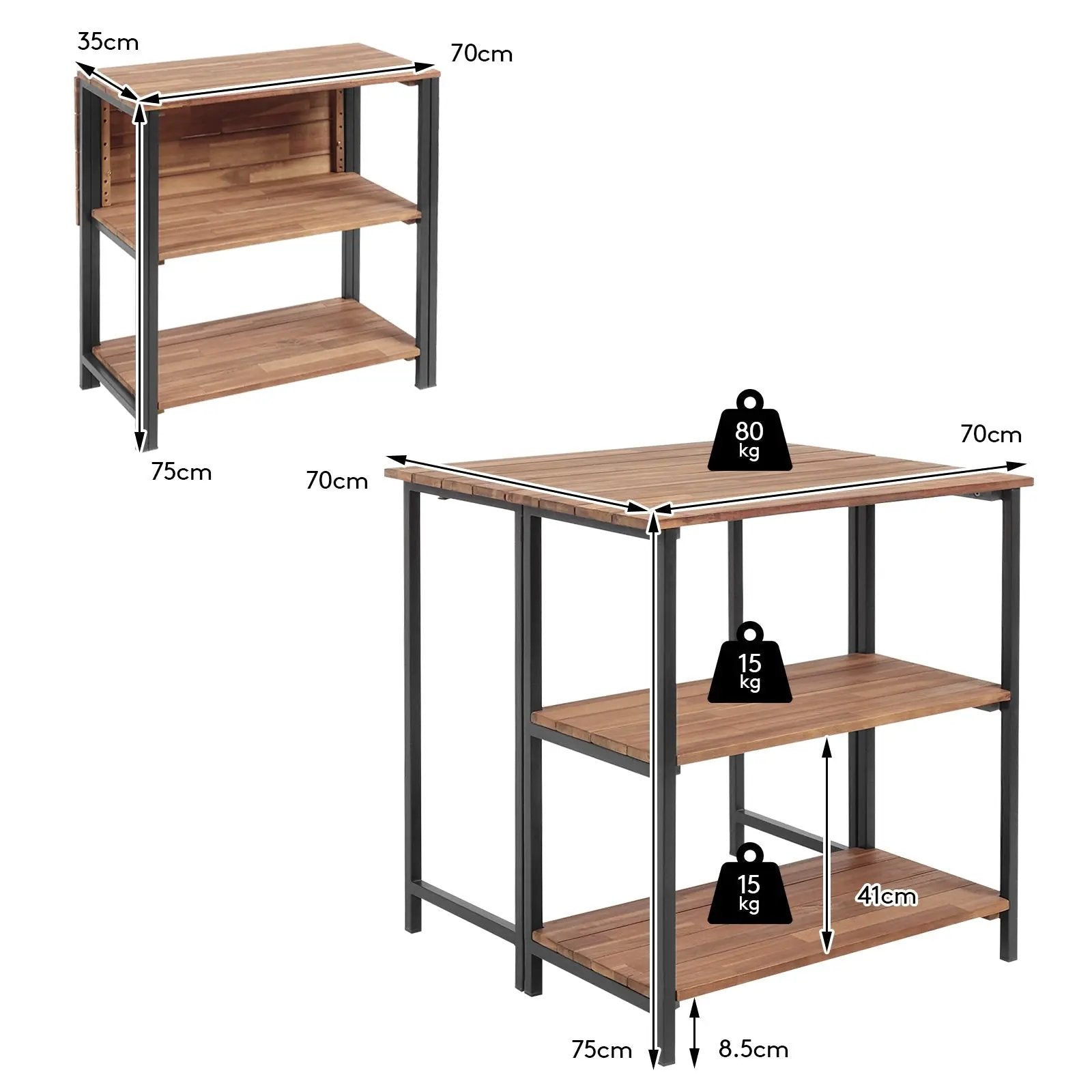 Acacia Wood Patio Folding Dining Table Storage Shelves by DirectDeals