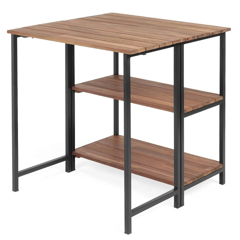 Acacia Wood Patio Folding Dining Table Storage Shelves by DirectDeals