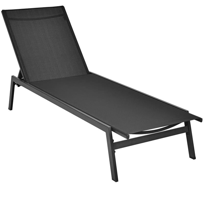 Outdoor Reclining Chaise Lounge Chair with 6-Position Adjustable Back by DirectDeals