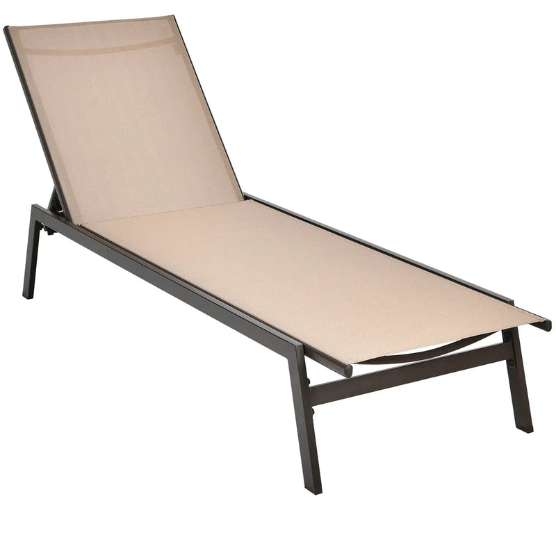 Outdoor Reclining Chaise Lounge Chair with 6-Position Adjustable Back by DirectDeals