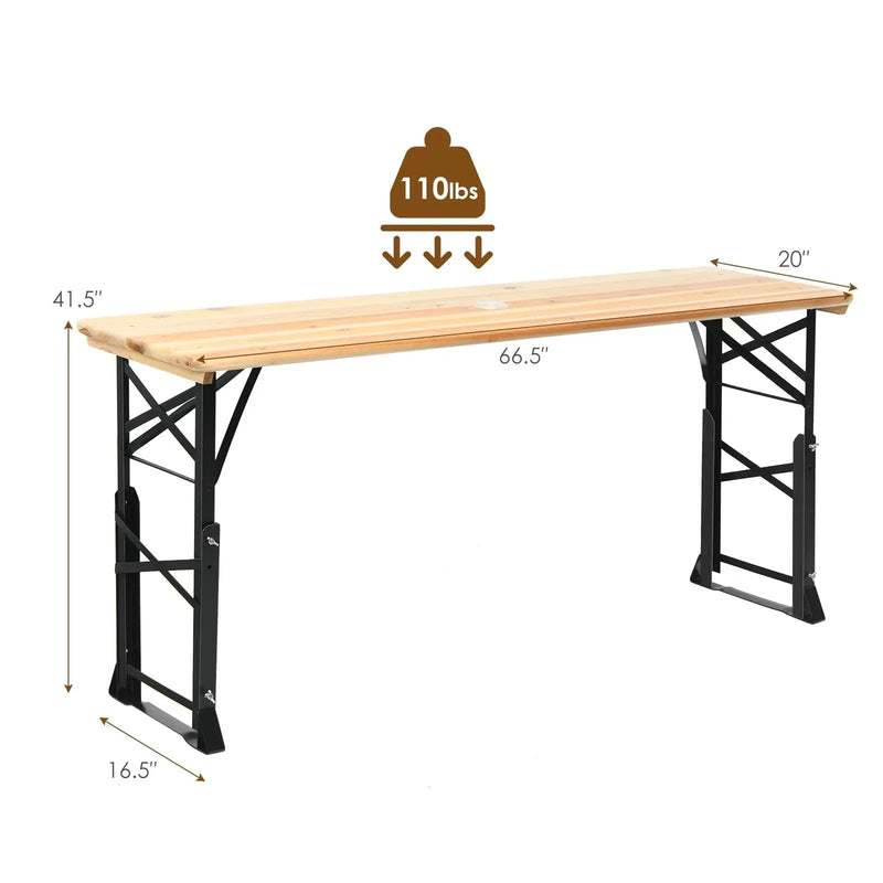 66.5 Inch Outdoor Wood Folding Picnic Table with Adjustable Heights by DirectDeals